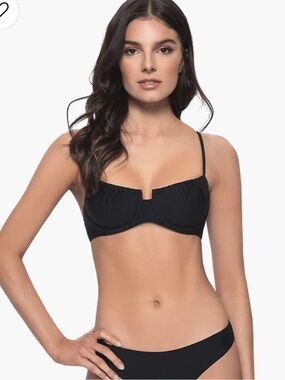 PQ Swim Jazmine Black Ruched Underwire Bikini Top Large New